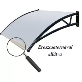   ÚJRACSOMAGOLT! Ereszcsatornával ellátott előtető polikarbonát 150x100 Fekete keret áttetsző fehér üregkamrás tető