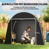 kerti fészer, kerékpársátor, cipzáras feltekerhető ajtó, fém váz, sokoldalú tárolás, műanyag borítás, sötétszürke
