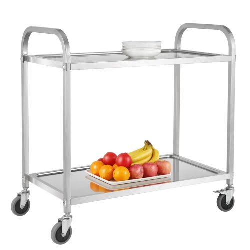 Stainless steel serving trolley with 2 shelves made of acid-resistant steel