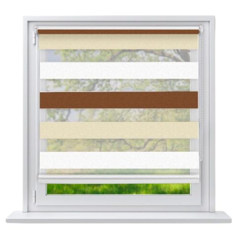 Striped roller blinds white-beige-brown 100x150 cm window shade without drilling 