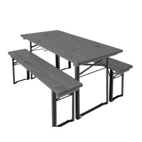   Sörpad 110 cm sörasztal és 2 db sörpad garnitúra 6 fő számára alkalmas szürke kerti bútor garnitúra 