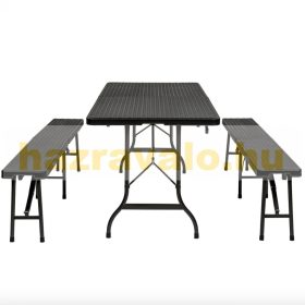   Összecsukható műanyag sörpad rattan mintás nagy kerti piknik kemping asztal és pad vízálló 179x74x72 cm