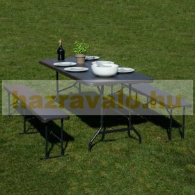   Összecsukható műanyag sörpad sörasztal készlet szürke fa megjelenésű kerti bútor