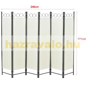   Spanyolfal törtfehér térelválasztó paraván 6 darab díszes panel 240x171 cm bézs színben