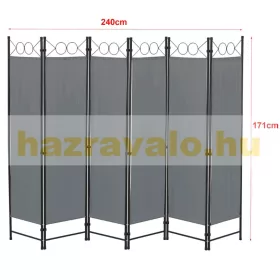 Spanyolfal, térelválasztó paraván 6 darab panel 240x171 cm sötétszürke színben