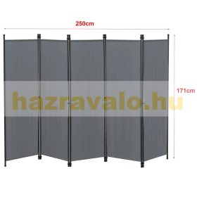   Spanyolfal, térelválasztó paraván 5 darab panel 250x171 cm sötétszürke színben
