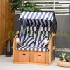 Two-person beach chair rattan couch with reclining backrest blue-white 118x79x160 cm garden nook striped beach chair