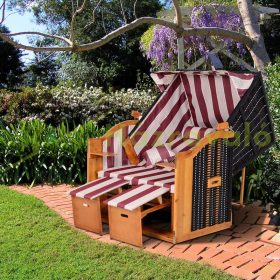   Kétszemélyes strandszék rattan heverő dönthető háttámlával piros-fehér 118x79x160 cm kerti kuckó csíkos strandfotel