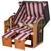 Two-person beach chair rattan couch with reclining backrest red-white 118x79x160 cm garden nook striped beach chair