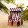 Two-person beach chair rattan couch with reclining backrest red-white 118x79x160 cm garden nook striped beach chair