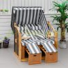 Two-person beach chair rattan couch with reclining backrest gray-white 118x79x160 cm garden nook striped beach chair