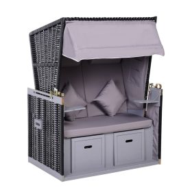   Kétszemélyes strandszék rattan heverő dönthető háttámlával szürke 118x79x150 cm kerti kuckó strandfotel