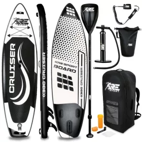   SUP felnőtt fekete Stand Up Paddle 380x77x15 cm unisex felfújható deszka Stand Up Board készlet prémium szörfdeszka
