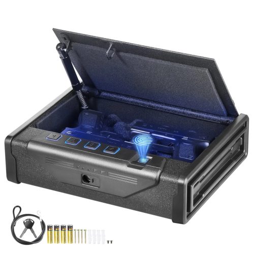 Fegyverszekrény hordozható pisztolyszéf 2 fegyverhez ujjlenyomatos, kulcsos és kódzáras nyitással