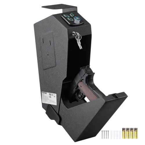 Falra szerelhető pisztolyszéf ujjlenyomatos, kulcsos és kódzáras nyitású fegyverszéf 370x190x86 mm fegyverszekrény