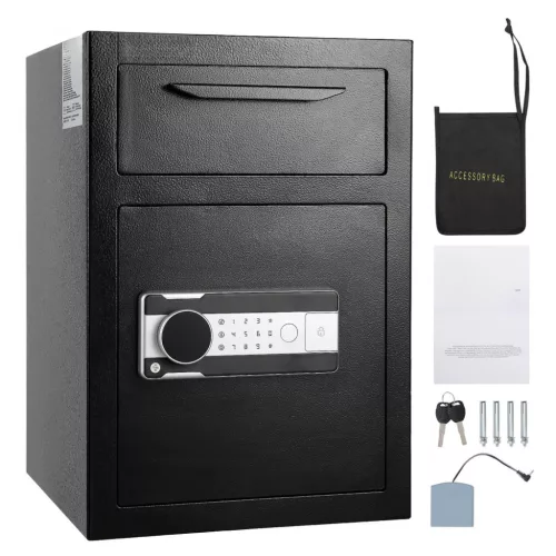 Széf 65 literes bedobónyílásos depószéf 355x355x515 mm elektronikus kódzárral és vésznyitó kulccsal 