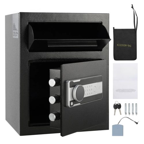 55 literes bedobónyílásos depószéf 45x30x35 cm elektronikus kódzárral és riasztóval üzleti széf készpénzhez