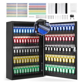   Kulcsszekrény 200 kulcsos zárható kulcstartó szekrény fekete, falra szerelhető, állítható akasztókkal