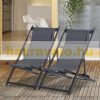Folding camping chair 2 garden chairs with adjustable backrest, gray