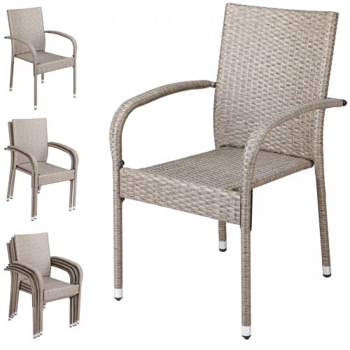 Polirattan garden chair, 4 beige chairs with armrests can be stacked