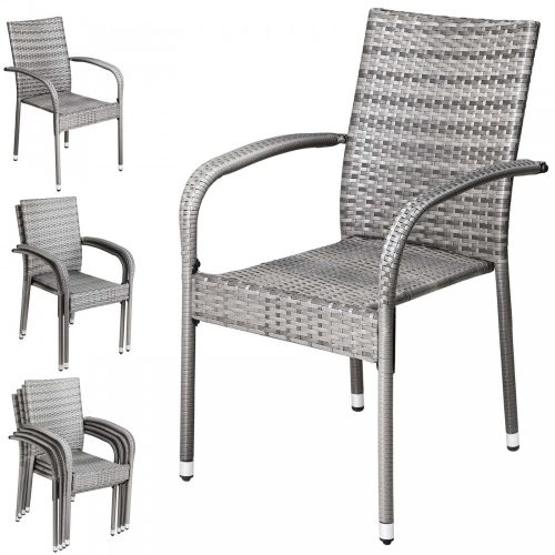 Polyrattan garden chair, 4 gray armchairs can be stacked