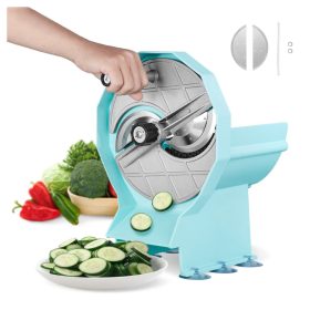   Kézi zöldség- és gyümölcsszeletelő 0-12 mm állítható vastagság, dupla betöltőnyílás, rozsdamentes acél kialakítás