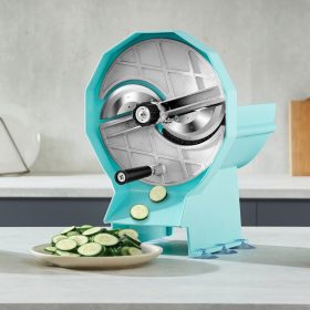   Kézi zöldség- és gyümölcsszeletelő 0-12 mm állítható vastagság, dupla betöltőnyílás, rozsdamentes acél kialakítás