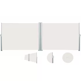 KIhúzható szélfogó dupla térleválasztó kültéri paraván 200x600 cm bézs színben fehér váz 