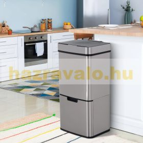   Rozsdamentes acél szemetes szenzoros kuka 72 l hulladék szétválasztó rendszer 3 rekeszes