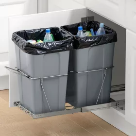   Kihúzható dupla konyhai szemetes 2 × 25,5 literes szekrénybe szerelhető szelektív hulladékgyűjtő