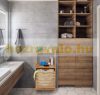 Bamboo laundry basket and bathroom shelf with 2 shelves