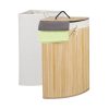 Bamboo folding corner laundry basket 60 liters in natural color