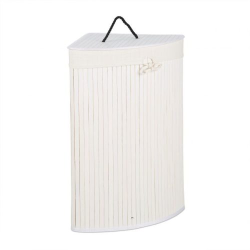 Bamboo folding corner laundry basket 60 liters in white