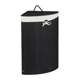   Bambusz összecsukható sarok szennyestartó kosár 60 literes fekete színben