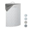 Bamboo corner laundry basket with gray zig-zag pattern, 60 liters