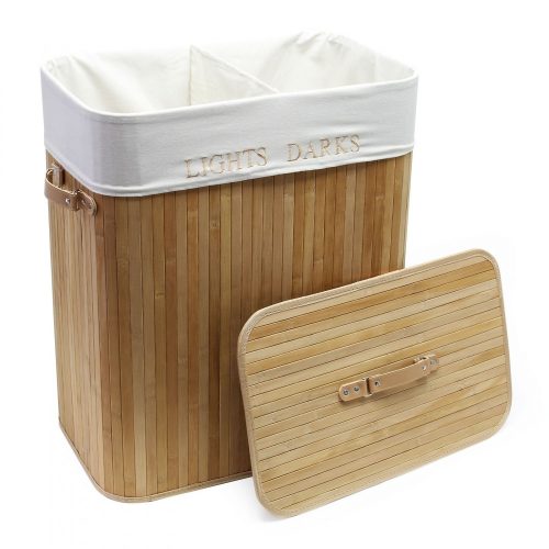 Bamboo laundry basket with canvas bag, foldable 105 liters  