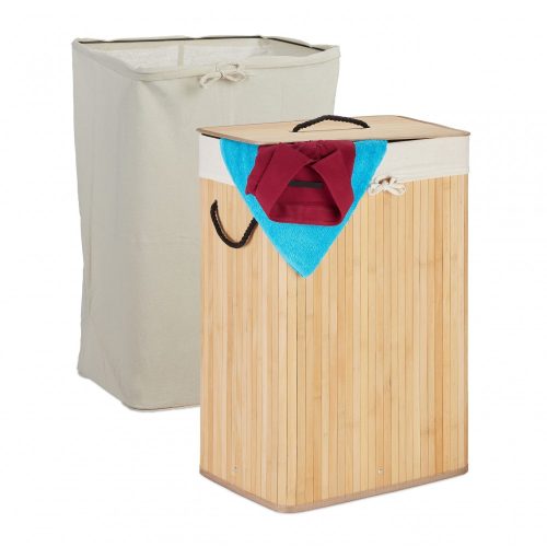 Bamboo rectangular laundry basket 80 liters natural color 