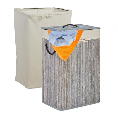 Bamboo rectangular laundry basket 80 liters gray color 