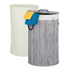   Bambusz kerek szennyestartó kosár 70 literes szürke színben