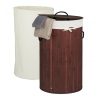 Bamboo round laundry basket 70 liters in brown color