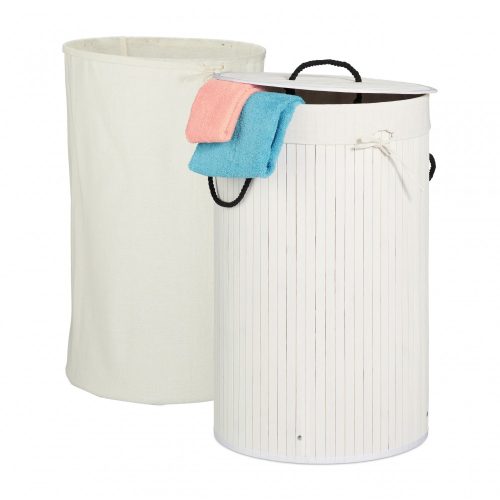 Bamboo round laundry basket 70 liters in white