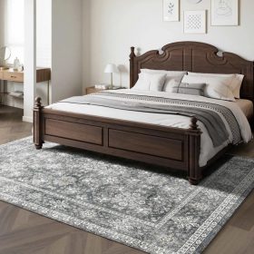   Vintage stílusú nappali szőnyeg 244x305 cm mosható, csúszásmentes, rövid szálú felületszőnyeg szürke színben