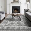 Vintage stílusú nappali szőnyeg 244x305 cm mosható, csúszásmentes, rövid szálú felületszőnyeg szürke színben
