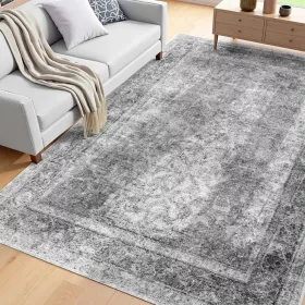   Boho stílusú nappali szőnyeg 183x274 cm mosható, csúszásmentes rövid szálú felületszőnyeg szürke színben
