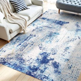   Modern rövid szálú szőnyeg 152x213 cm mosható, csúszásmentes nappali szőnyeg kék színben