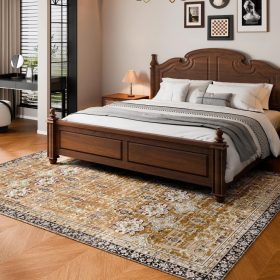   Vintage stílusú nappali szőnyeg 244x305 cm mosható, csúszásmentes, rövid szálú felületszőnyeg barna–zöld árnyalatban