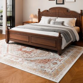   Vintage stílusú nagyméretű szőnyeg 244x305 cm mosható, csúszásmentes, rövid szálú szőnyeg barnás-vörös árnyalatban