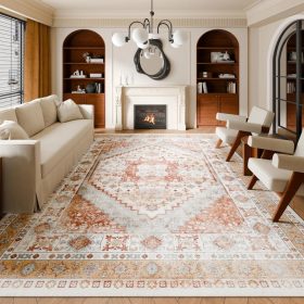   Vintage nappali szőnyeg 274x366 cm mosható, csúszásmentes rövid szálú felületszőnyeg barna–vörös árnyalatban