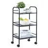 3 szintes acél gurulós tárolókocsi fekete 90 kg teherbírású 400x285x748 mm konyhai tálalókocsi 