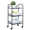 3 szintes acél gurulós tárolókocsi fekete 90 kg teherbírású 400x285x748 mm konyhai tálalókocsi 